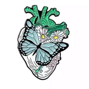 1 LEFTβΌοΈ Anatomical Heart Nurse Scrub Pin Butterfly Nature Flower Enamel Gift